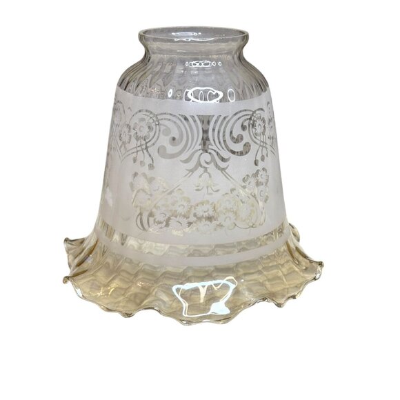 Vintage Replacement Etched Glass Light Shade With Ruffled Edge - Picture 2 of 8